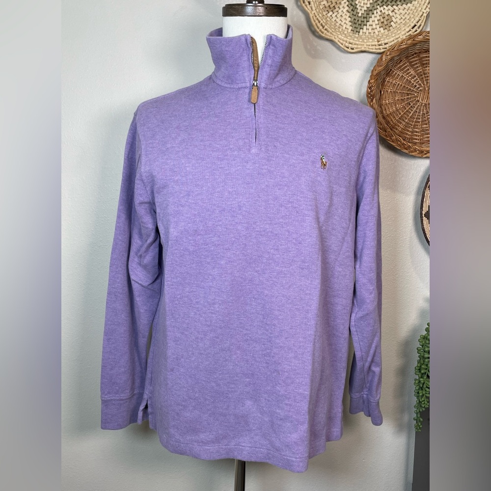 Polo Ralph Lauren Estate Rib Quarter Zip Light Purple Cotton Men's Large